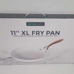 NEW Servappetit 11" XL Fry Pan Ceramic Coated, white aluminum Gold ? handle